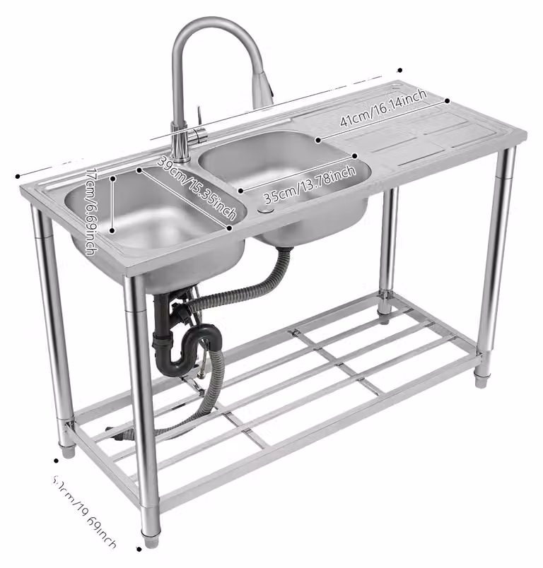 Lavello da cucina con due vasche, rubinetto girevole a 360°, acciaio inossidabile resistente, colore argento