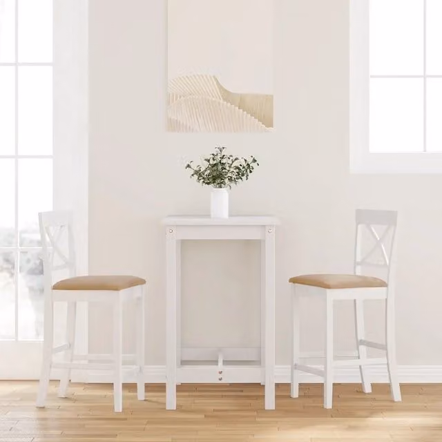 Set di 2 sgabelli da bar moderni vidaXL in legno di Hevea bianco e marrone con cuscini in tessuto e schiuma