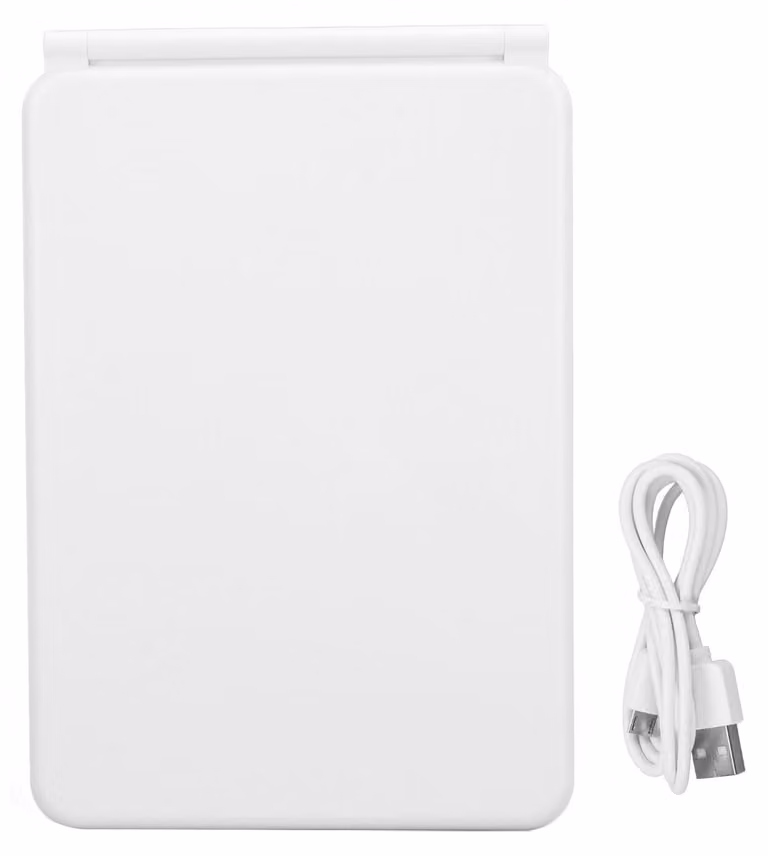 Specchio trucco illuminato, bianco, ricaricabile, con corpo in ABS, luminosità regolabile, portatile, specchio da viaggio per cosmetici