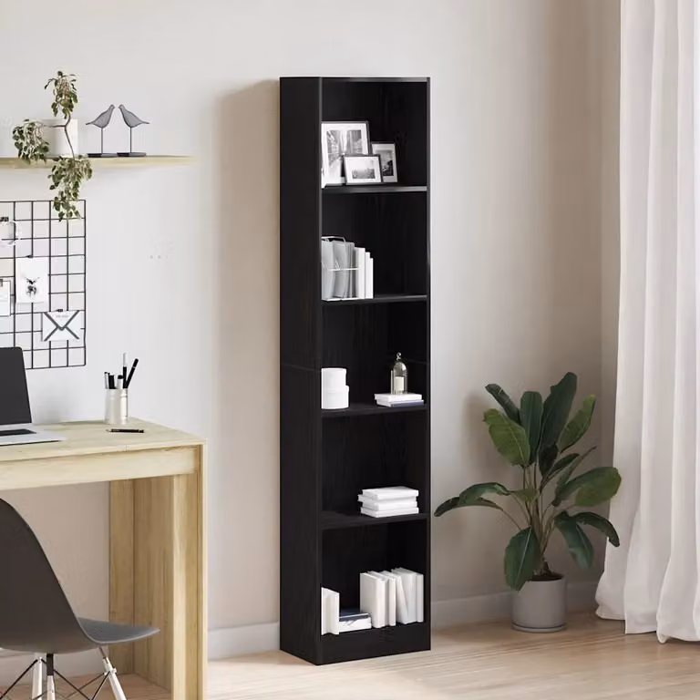 Libreria moderna vidaXL in legno nero e marrone con pannello posteriore, L 40 cm x P 24 cm x H 176 cm