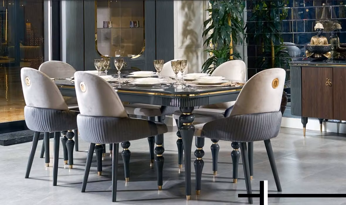Esszimmer Garnitur Lehn Samt Textil Stuhl 6x Stühle Gruppe Set Wohn Echtes Holz