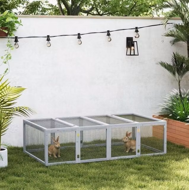Recinto per piccoli animali in legno grigio 181 x 100 x 48 cm