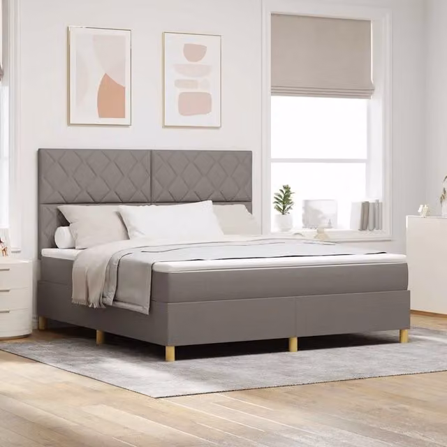 Letto a molla con illuminazione LED sottostante e testiera Talpa vidaXL in tessuto beige o grigio L/P/H: 180 x 200 x 203 cm
