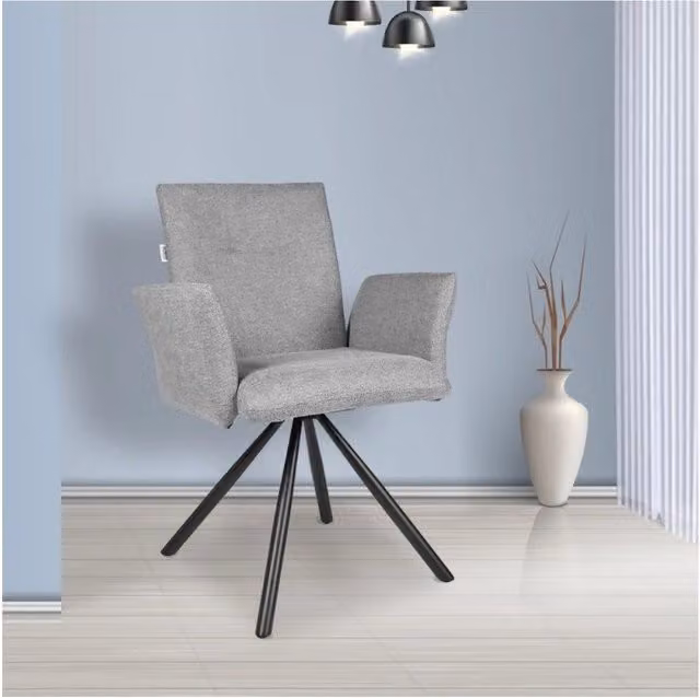 Set 2 Sedia girevole con braccioli Mosaic in tessuto grigio e gambe in metallo nero