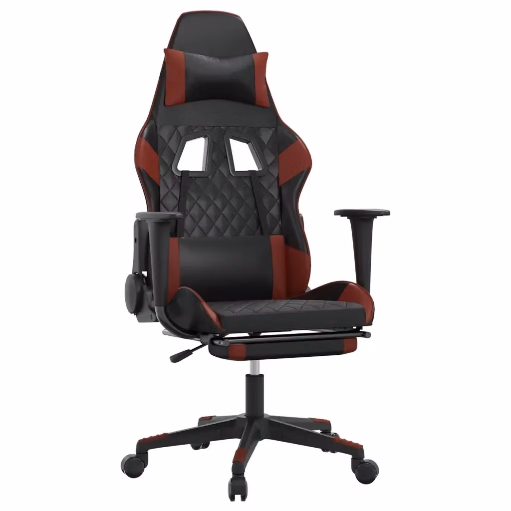 Sedia da Gaming vidaXL con Poggiapiedi, Rivestimento in Similpelle, Colore Nero e Rosso, Ruote e Braccioli, Girevole 360 Gradi – 2