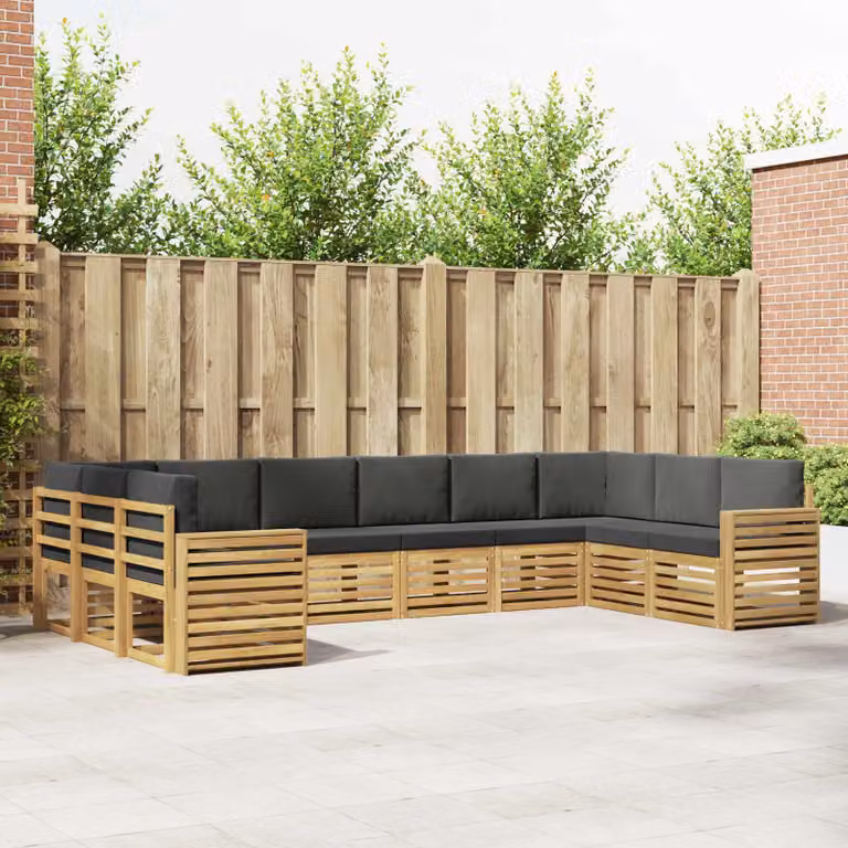 vidaXL Set di divani da esterno a L in legno di acacia con cuscini, Bianco e Antracite