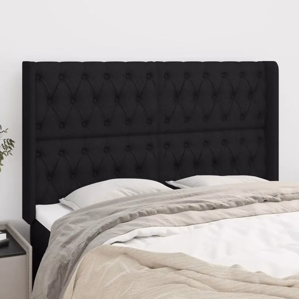 Testiera ad orecchio nera in tessuto con struttura in legno di larice L: 147 cm, P: 16 cm, H: 118/128 cm – 2