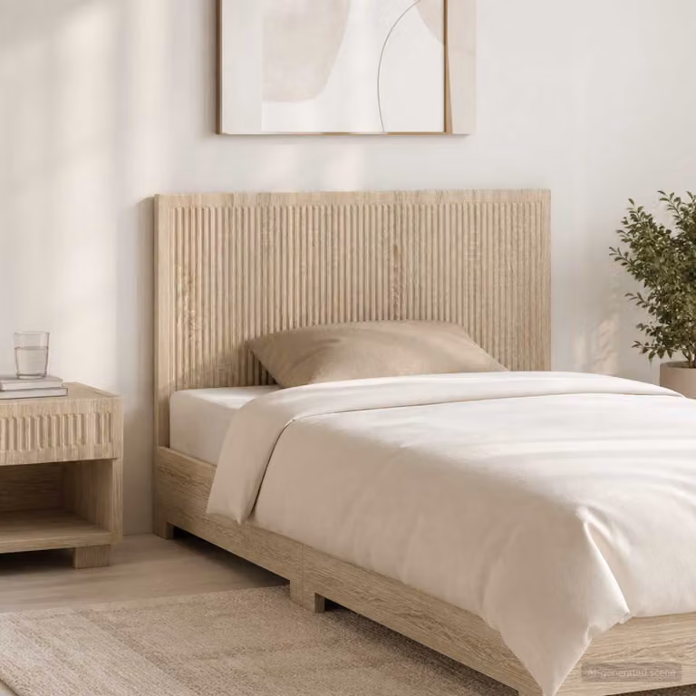 Testiera da muro vidaXL EDE in legno ingegnerizzato Rovere Sonoma con mensola integrata, colore marrone e beige