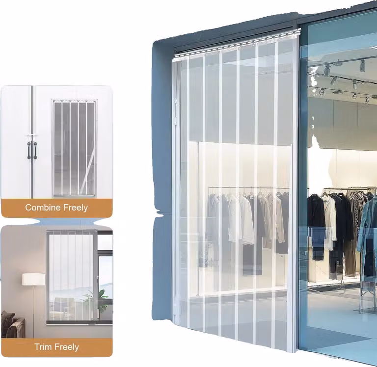 Tenda a strisce in PVC per porte, dimensioni 2m x 18cm, larghezza totale 1,05m, numero di elementi 7, spessore 2mm, peso netto 6,45kg