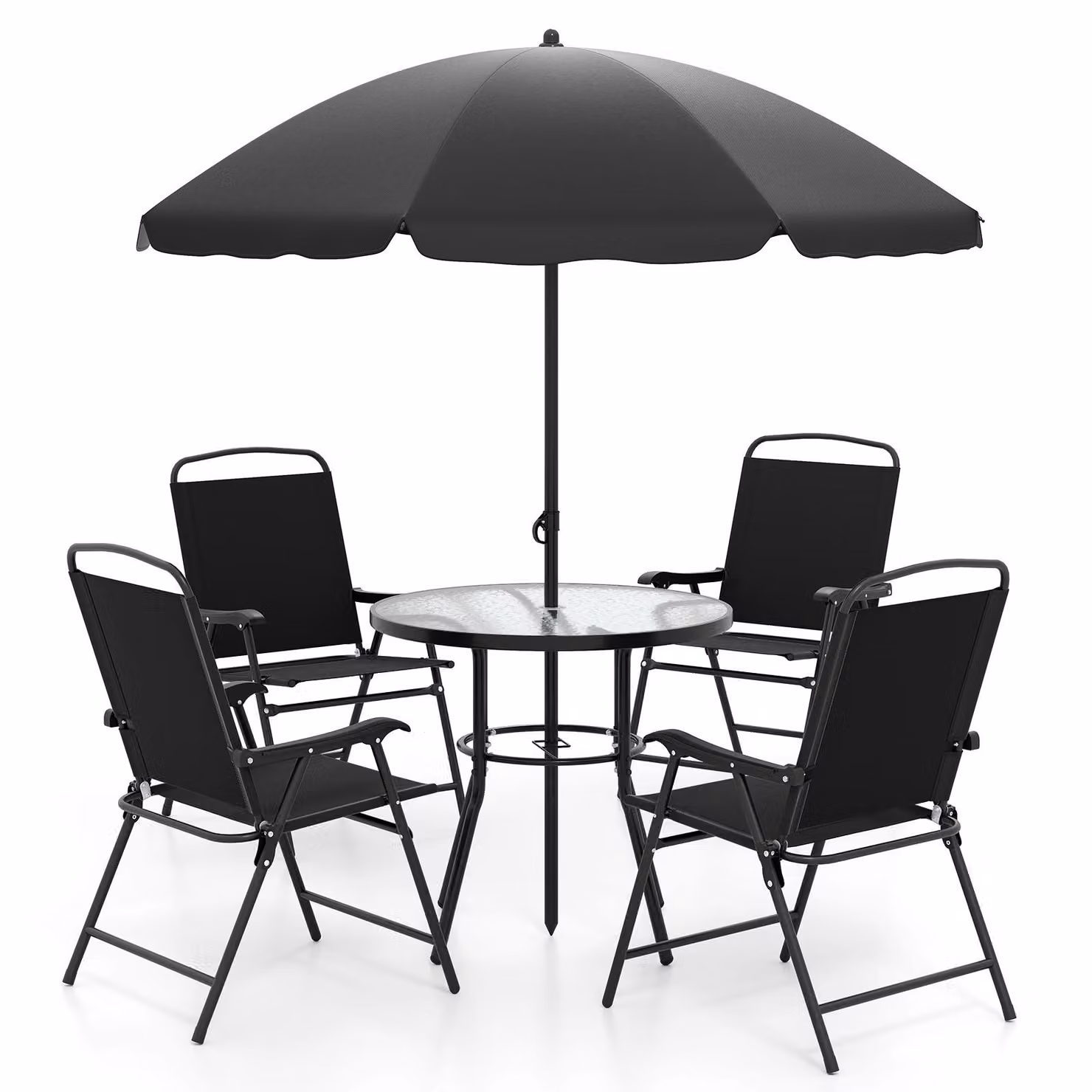 Set di mobili da giardino COSTWAY, tavolo da giardino con 4 sedie e ombrellone, mobili da patio, mobili da balcone, set da giardino, set da giardino, gruppo di sedute