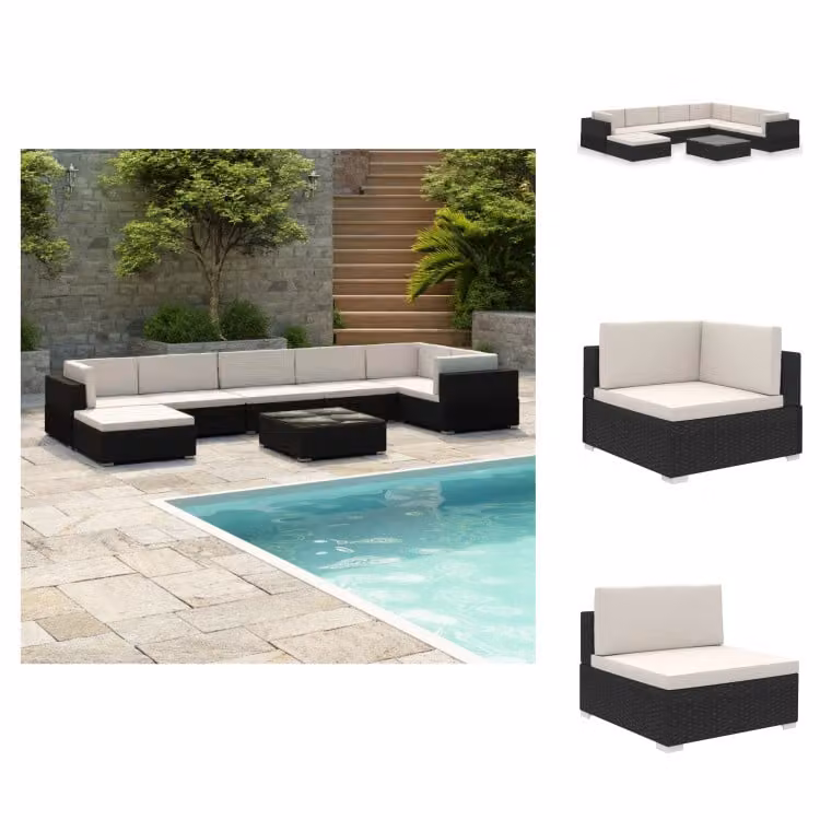 vidaXL set salotto da giardino 8 pezzi con cuscini in poly rattan nero - Set di mobili da giardino