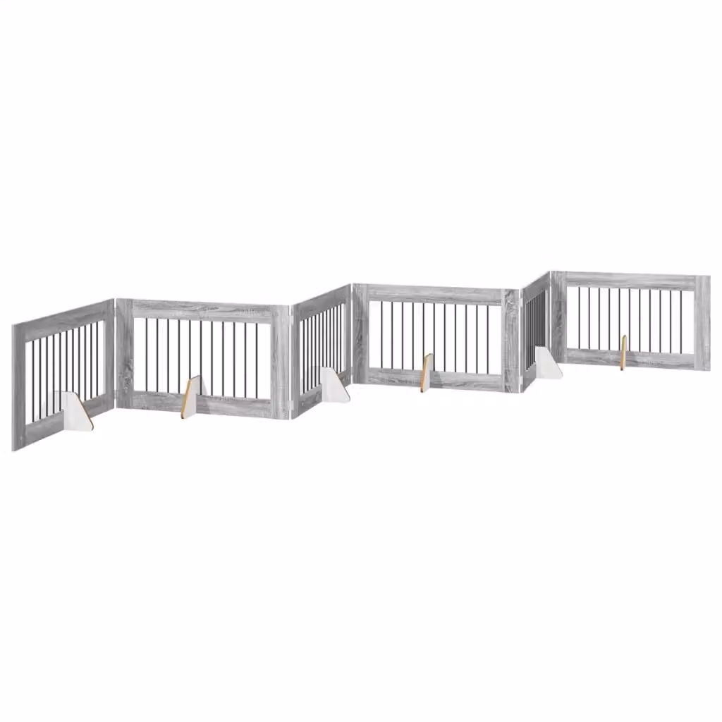Cancello pieghevole per cani vidaXL grigio con 6 supporti – 2