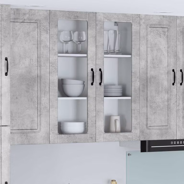 Mobile da parete LUCCA vidaXL in legno e vetro, Grigio, L 80 x P 31 x H 100 cm