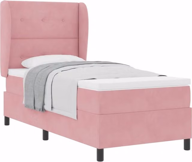 Letto singolo | Letto per adulti | Letto a molle con materasso Rosa 200 x 80 cm Velluto