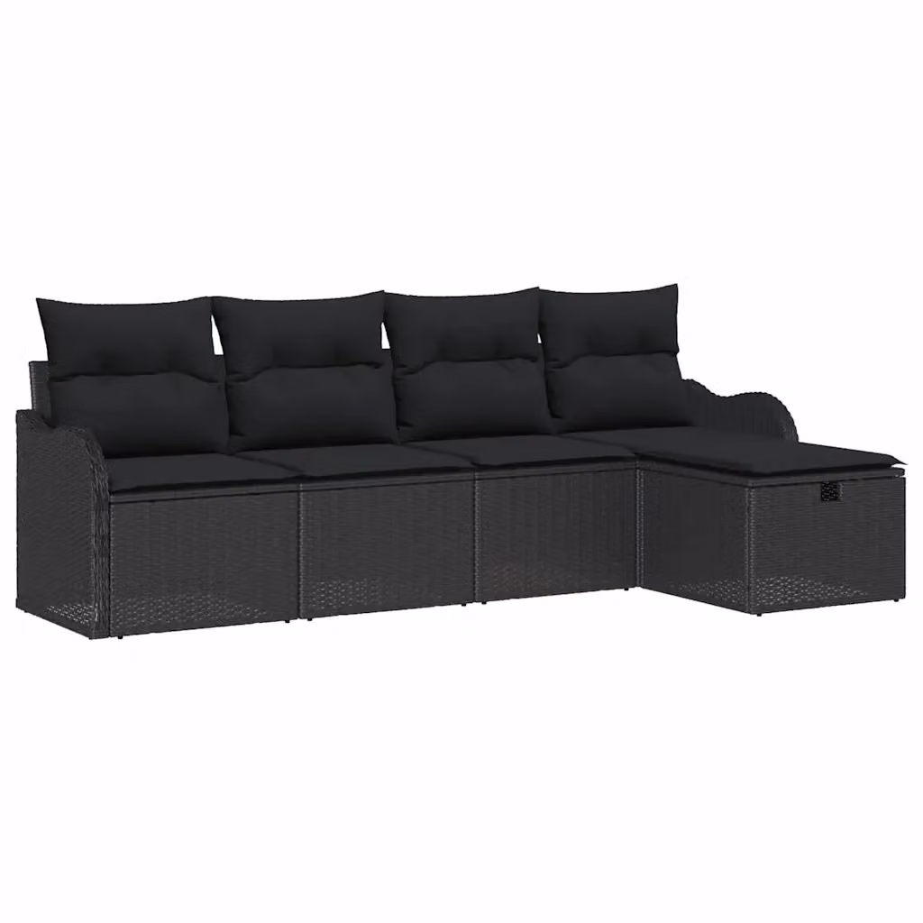 Set Divano da Giardino vidaXL 5 Pezzi a Forma di L con Cuscini in Rattan e Metallo Nero e Grigio – 2