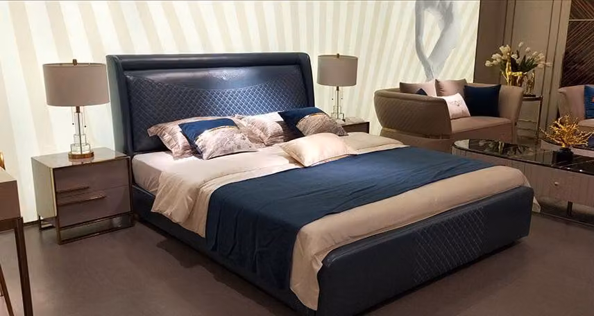 Klassische Polster Leder Velvet Doppel Bett Luxus Design Betten Doppel Ehe