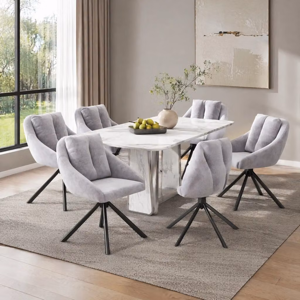 Set di 6 sedie da ufficio girevoli MIVRAY in velluto grigio con struttura in metallo e rotazione a 360° – 2