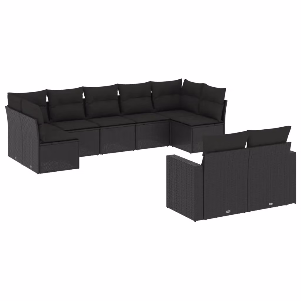 Set di divani da giardino vidaXL 9 pz in rattan nero con cuscini imbottiti e coperture rimovibili – 2