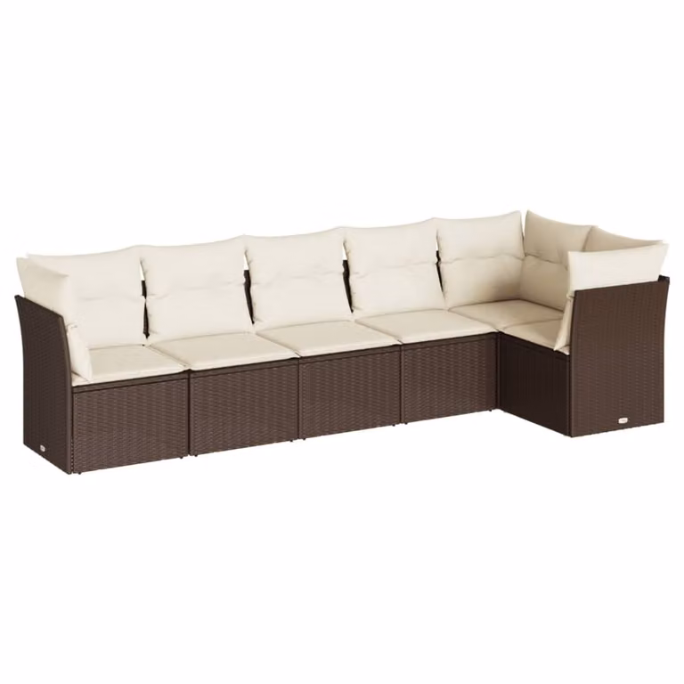 Set Divani da Giardino 6 pz con Cuscini Marrone in Polyrattan