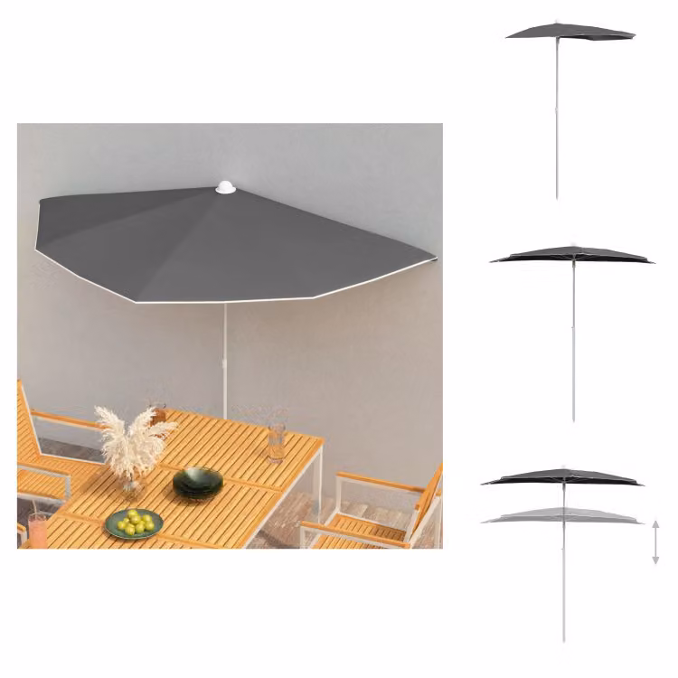 vidaXL Mezzo ombrellone con asta 180x90 cm antracite - Ombrelloni e tende da sole