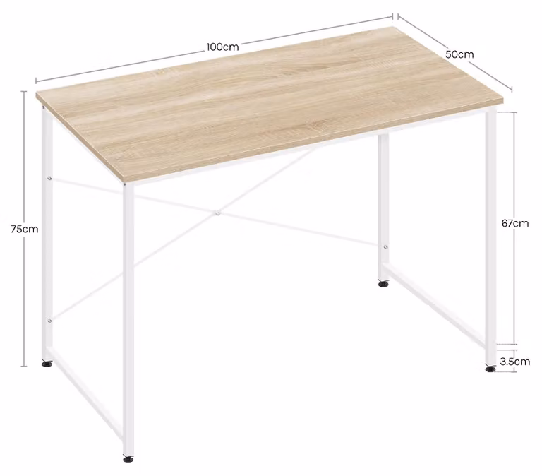 Scrivania - Scrivania per computer - 100 x 50 cm - Struttura in metallo - Forme rettangolari - Piano in legno - Ideale per l'ufficio domestico - Finitura in rovere chiaro