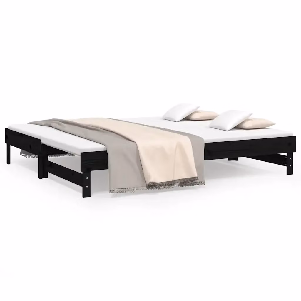 Dormeuse estraibile vidaXL in legno massello di pino con tessuto nero, L/P/H: 202.5 x 80 x 163 cm – 2