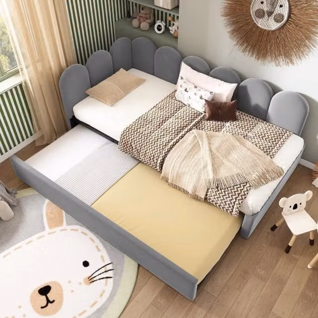 Divano letto con letto estraibile REDOM in velluto grigio L/P/H: 126 x 90 x 203 cm