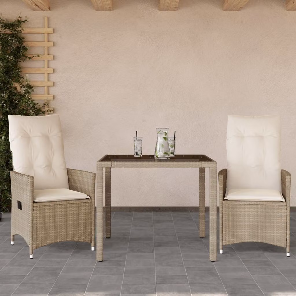 Maison Exclusive - Set da bistrot 3 pezzi con cuscini in polyrattan beige