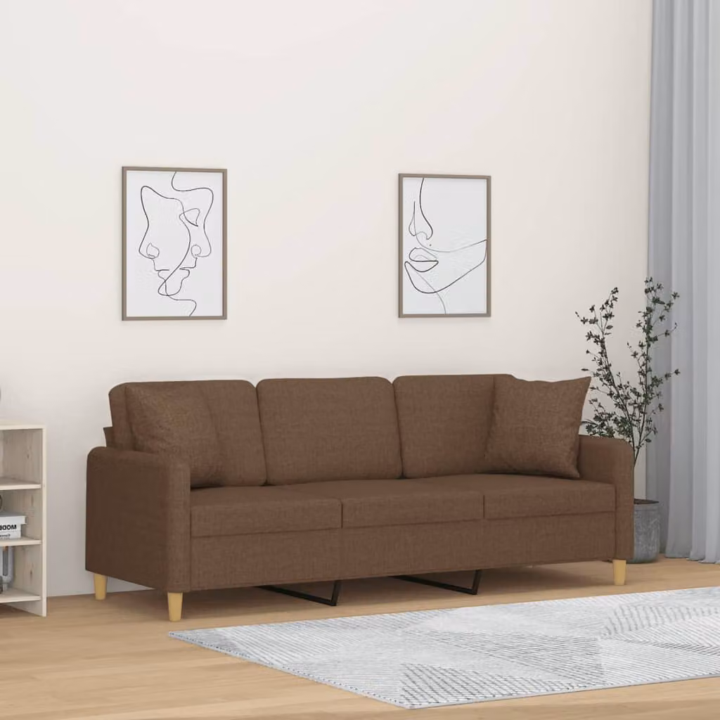 vidaXL Divano a 3 Posti Moderno in Tessuto Marrone con Cuscini e Struttura in Metallo – 1