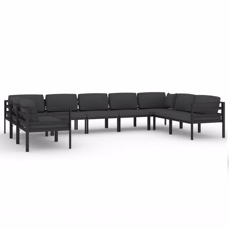 Set Divani da Giardino 9 pz con Cuscini in Alluminio Antracite