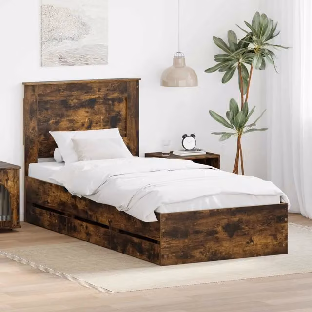 Struttura del letto con cassetto-Giroletto con contenitore-Rete del Letto Rovere fum¨¦ 90 x 200 cm 166762