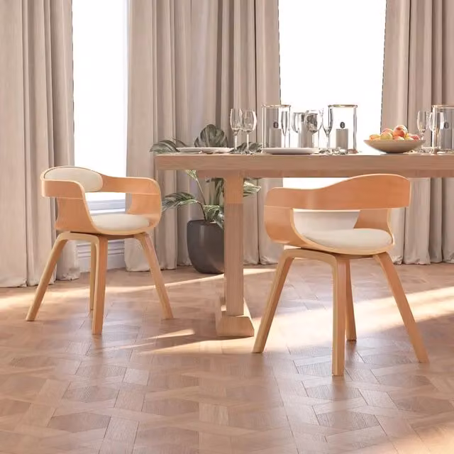 Set di 2 sedie da pranzo vidaXL in legno curvato e similpelle beige per cucina e sala da pranzo – 1