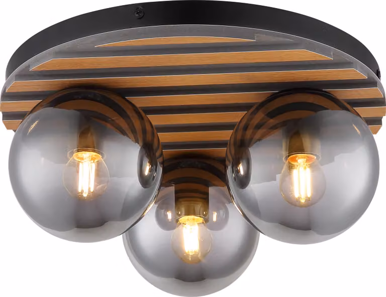 Lampada da soffitto, metallo, nero opaco, vetro fumé, MDF, D 39 cm