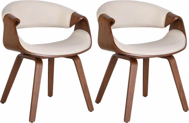 set di 2 sedie da pranzo - sedie comode - schienale di sostegno | Colore: rovere/crema | Materiale: polvere