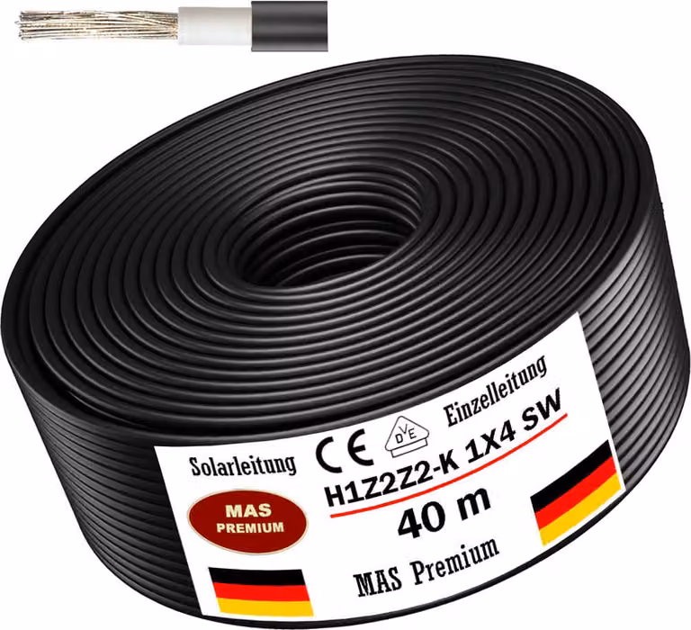 40m cavo solare cavo solare H1Z2Z2-K 4 mm² nero fotovoltaico senza alogeni