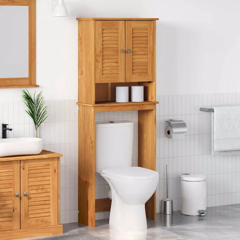 Mobiletto da bagno sospeso vidaXL VIGO in legno di pino, Marrone Miele, L: 60 cm, P: 27 cm, H: 161 cm