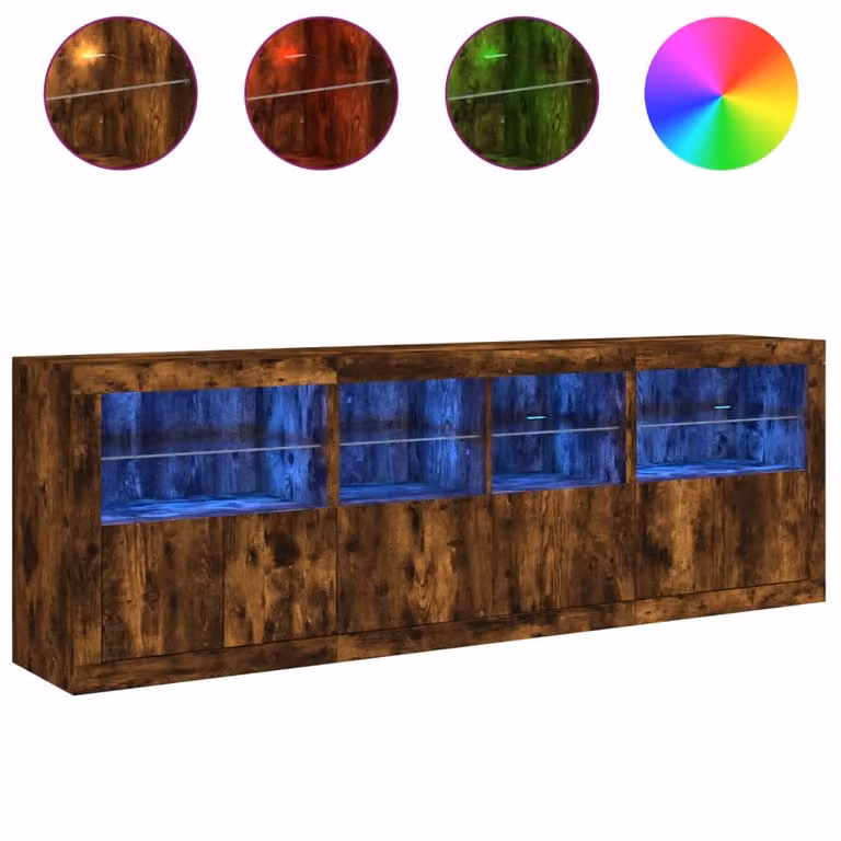 Credenza con Luci LED Rovere Fumo 202x37x67 cm