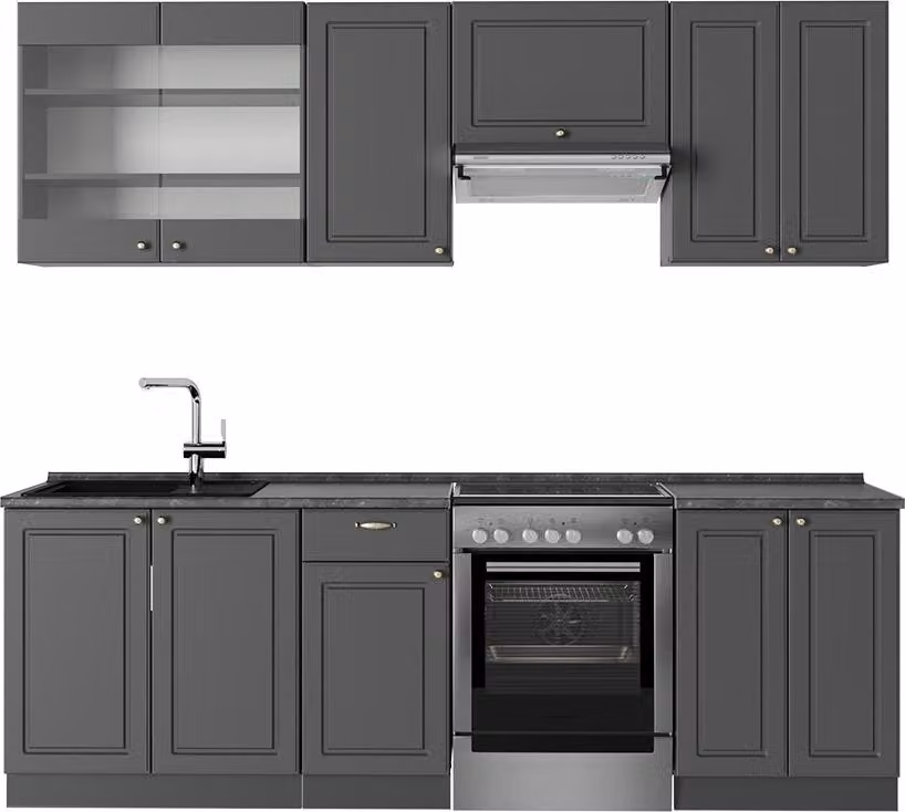 Cucina componibile Vicco Fame-Line Antracite-oro rustico 240 cm , PL Antracite, Model 57288