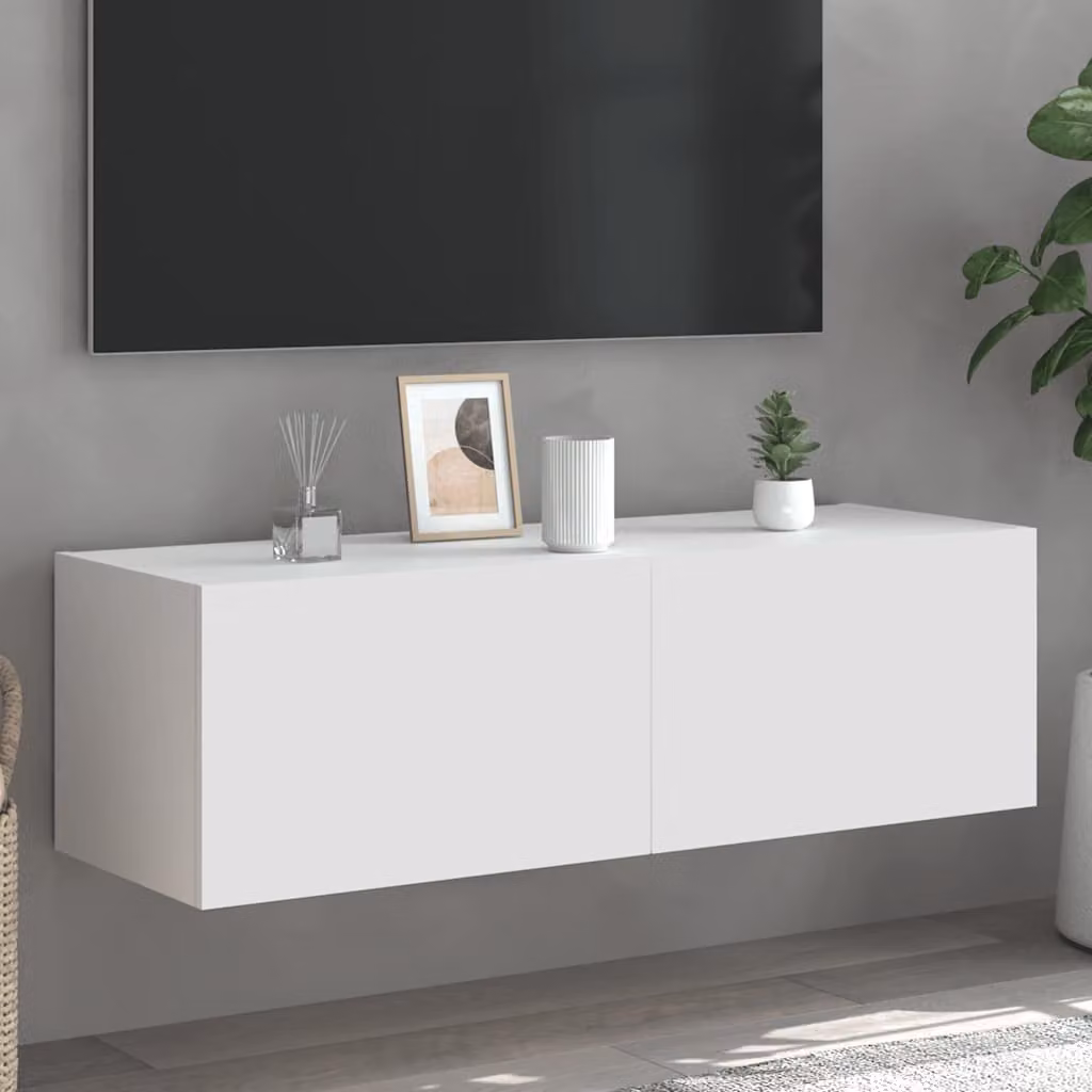 Mobile TV a parete vidaXL con luci LED integrate, bianco, L 100 cm x P 35 cm x H 31 cm