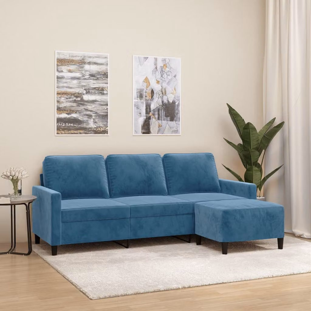 Maison Exclusive - Divano a tre posti con poggiapiedi, blu, 180 cm, in velluto