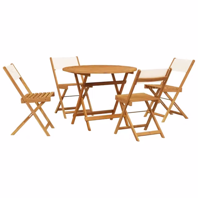 Set Pranzo da Giardino 5pz | Set Salotto da Giardino Crema in Tessuto e Legno Massello