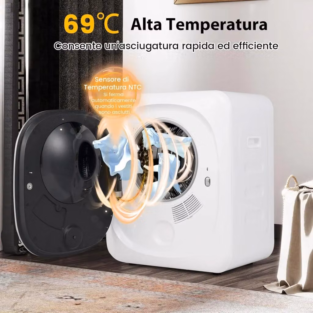 Asciugatrice portatile Outsunny bianca con carico frontale, capacità 5 kg, L/P/H: 48 x 48 x 56 cm – 2