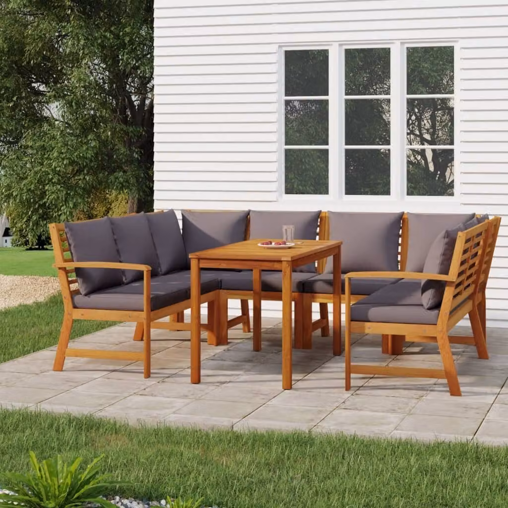 The Living Store Set da pranzo da giardino 7 pezzi con cuscini in legno massiccio di acacia