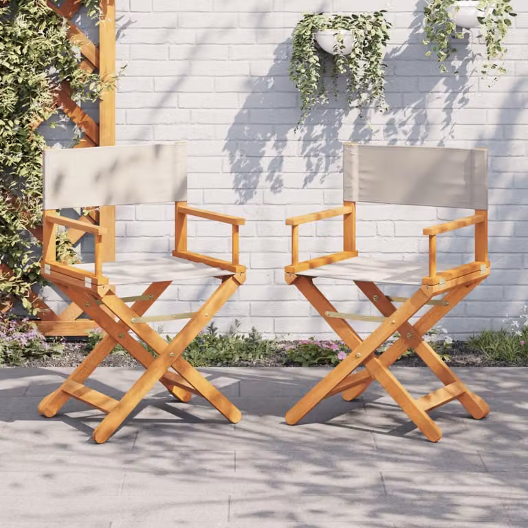 Set di 2 sedie da regista pieghevoli vidaXL in legno di acacia oliato e tessuto bianco crema per giardino e balcone