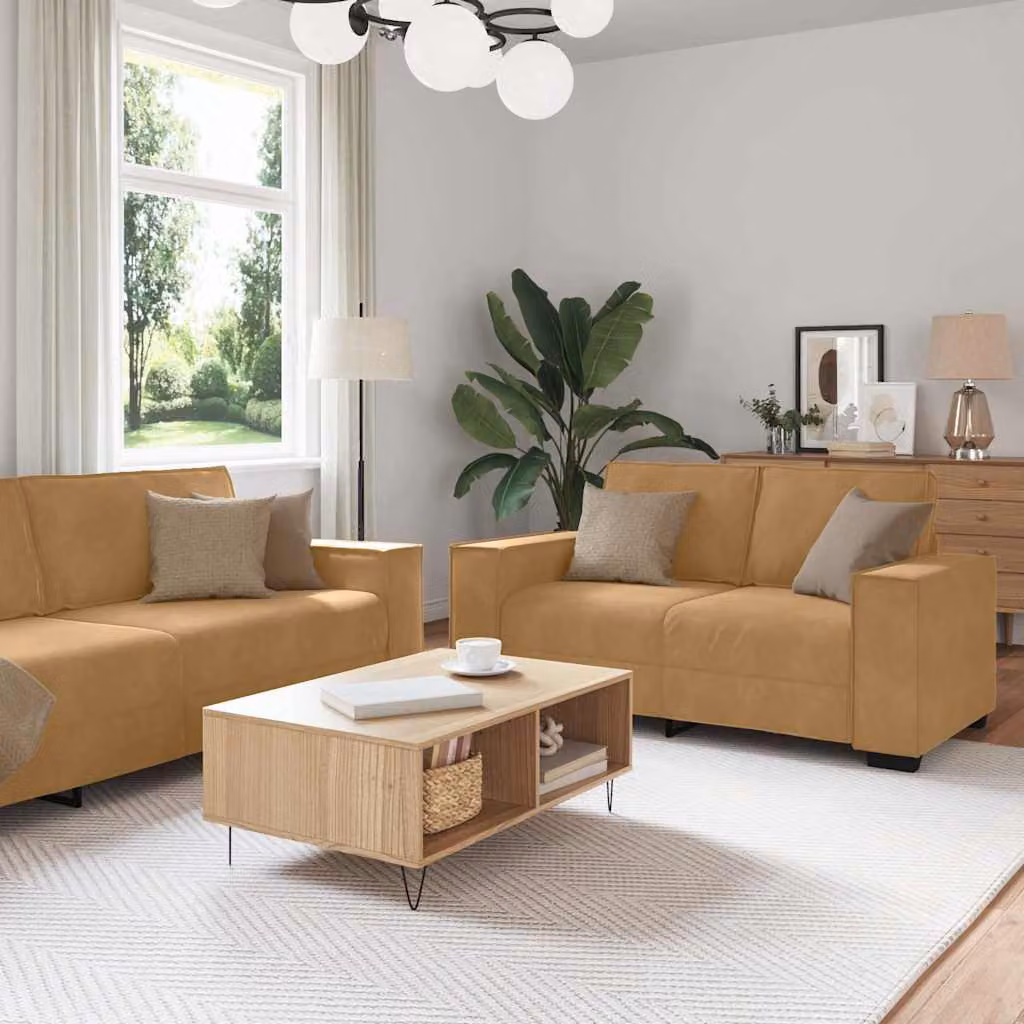 Set di 2 divani vidaXL in velluto marrone con cuscini e struttura in legno e metallo per soggiorno o ufficio