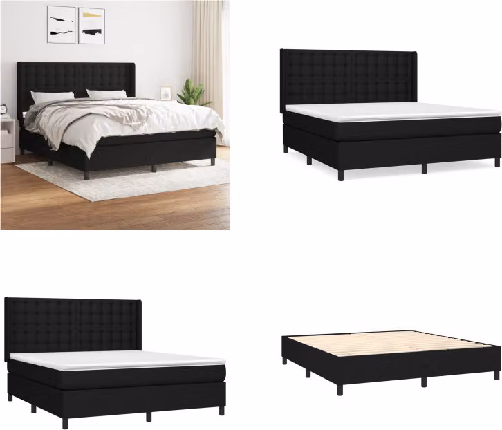 vidaXL Letto a molle con materasso nero 180x200 cm in tessuto - Letto a molle - Boxspringbetten - Bett - Schlafzimmermöbel