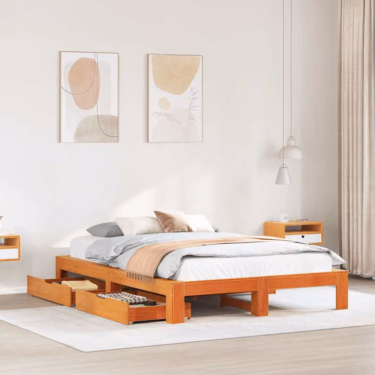 vidaXL Giroletto in legno massello di pino con doghe piatte, colore marrone cera, L/P/H: 200 x 140 x 161,5 cm