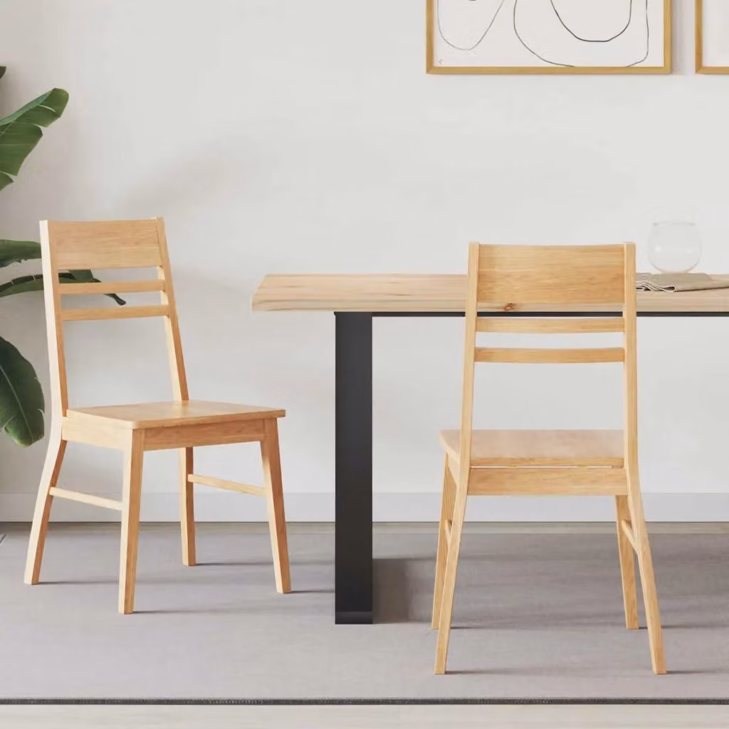 Set di 2 sedie da pranzo e cucina in legno di gomma color naturale, stile minimalista, L: 43 cm, P: 54 cm, H: 89 cm – 2