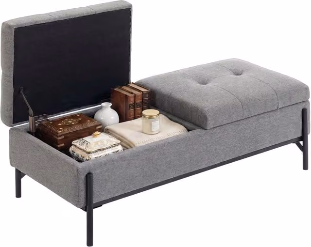 Pouf contenitore in tessuto con 2 scomparti e imbottitura extra spessa ¨C Xylo ¨C beige lino 117x50x44 cm