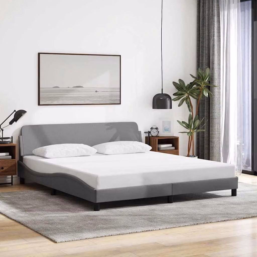 vidaXL Giroletto Dover Grigio Chiaro in Tessuto con Struttura in Legno e Metallo L: 152 cm, P: 203 cm, H: 74,5 cm